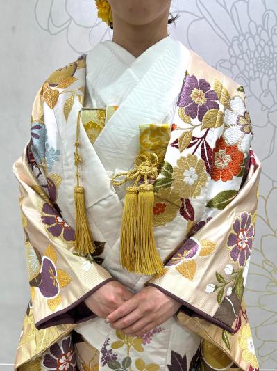 品質が 絞り 芸者 芸妓 裾引き 二つ綿 優し 金駒 紫 着物・浴衣